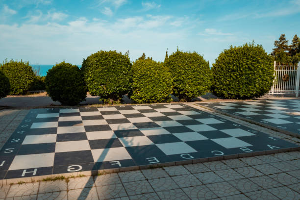 Huge chess figures on floor outdoor
