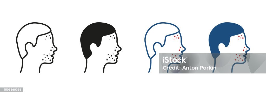 Acne Pictogram Man With Blackhead Acne Rash Pictogram Dermatologic Problem Allergy ...