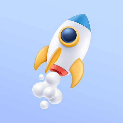 Space rocket with smoke 3d icon illustration
