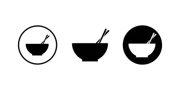 Vector illustration of Bowl, kitchenware vector illustration. Bowl with chopsticks icon. Utensil logo sign.