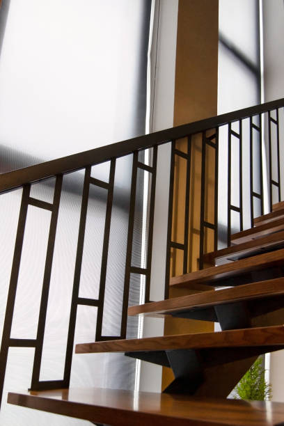 istock Roller blinds on floor-to-ceiling windows near the stairs 1505560408