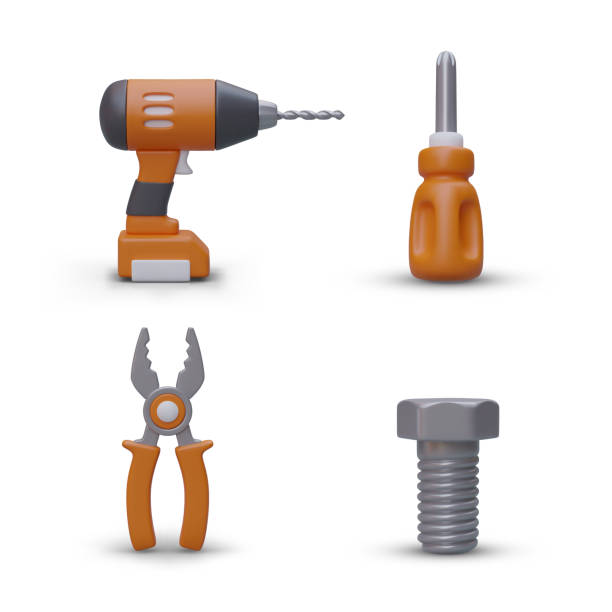 istock Set of 3D tools for repair. Realistic icons on white background 1505571792
