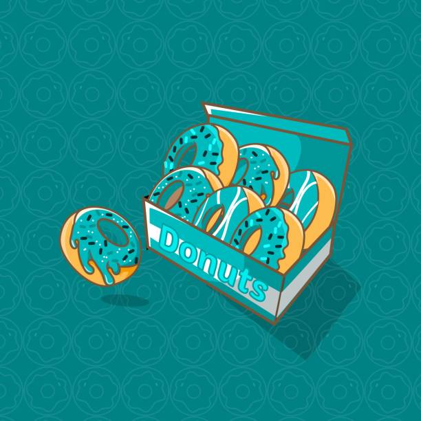 illustrazioni stock, clip art, cartoni animati e icone di tendenza di ciambelle blu nel vettore della scatola - wrapped food hole container asia
