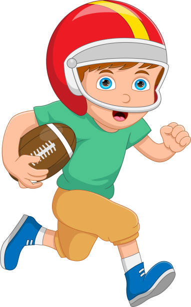 kleinen jungen amerikanischen fußball spielen - throwing sport football little boys stock-grafiken, -clipart, -cartoons und -symbole