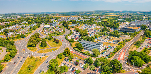Aerial photo from a drone of Derriford in Plymouth, Devon, UK. Captured in June 2023.