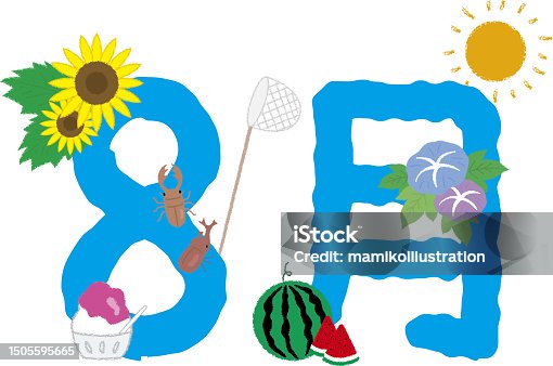 istock Decorative characters combining the Japanese word "August" and summer motifs 1505595665