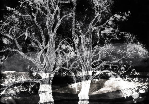 istock Polar night. Trees at night. Graphic art. Illustration. 1505596258