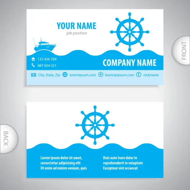 Vector illustration of business card - steering wheel rudder - ship steering - company presentations