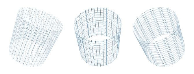 Vector Set of Line Wire-frame Model 3D Solid Geometry Cylinder Pattern Technology Symbol Collection
