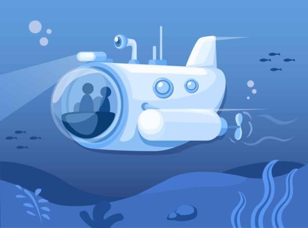 Submarine Sailing Under The Ocean Depths Scene Cartoon illustration Vector Submarine Sailing Under The Ocean Depths Scene Cartoon illustration Vector underwater exploration stock illustrations
