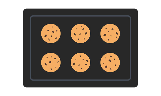 Cookie tray clipart vector illustration. Simple baking tray full of cookies flat style vector design. Cookies tray sign icon. Black cookie tray cartoon clipart. Kitchen and cooking concept symbol