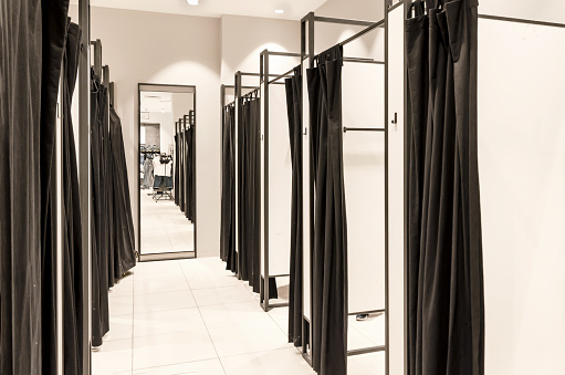 Fitting booths in a clothing store. dressing room at the store.