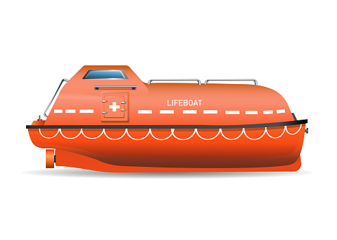 Illustration sea transport. Orange lifeboat (survival boat)