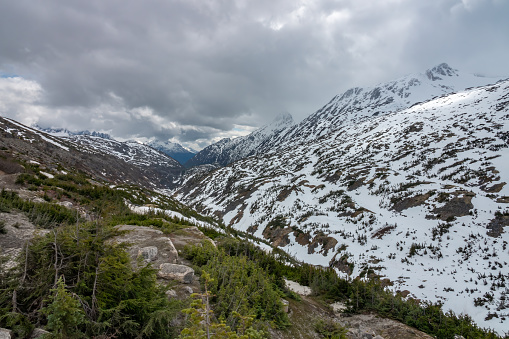 White Pass and Yukon Route near the borden between the U.S. and Canada, Skagway, Alaska Panhandle, USA
