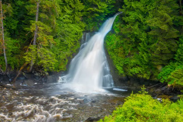 Photo of Waterfall in the rainforests of the Ketchikan Gateway Borough of Alaska,  the state's southeasternmost major settlement