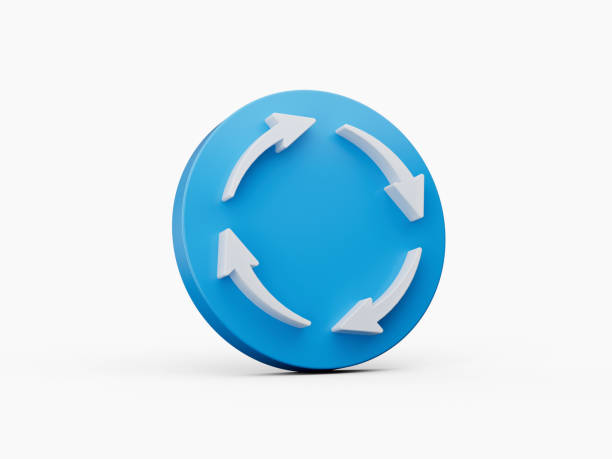 istock 3d Four White Arrows Recycle Symbol With Rounded Blue Icon On White Background 3d illustration 1505680035