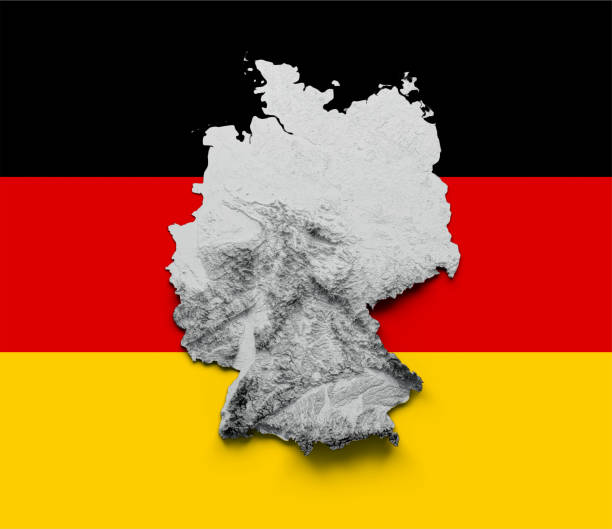 istock Germany Map white Shaded relief Color Height map on Flag Background 3d illustration 1505681709