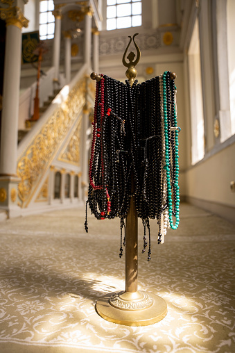 a bunch of prayer beads in the mosque