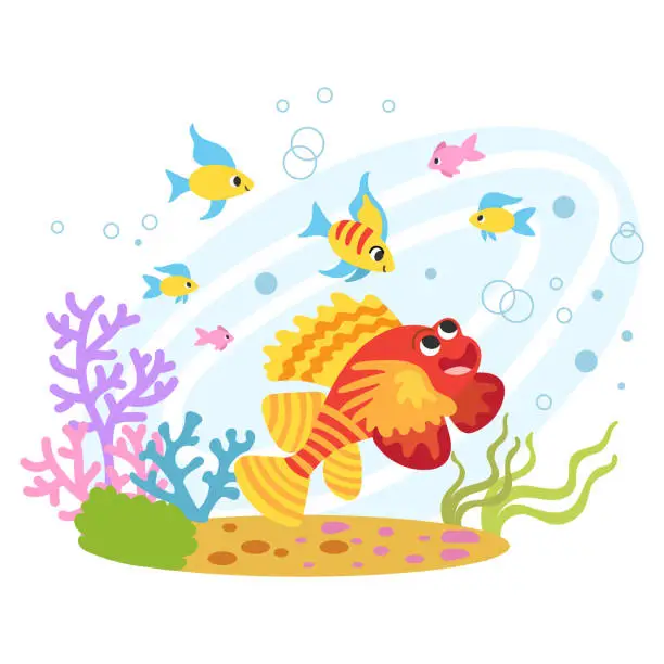 Vector illustration of Cute cartoon tropical fantasy fishes vector illustration