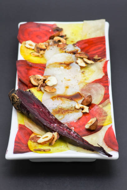 istock Carpaccio of beet and scallops, salt-crusted beet, hazelnuts, olive oil, fleur de sel 1505689283