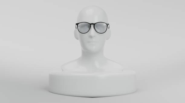 istock Male 3D Rendered Mannequin Bust on Base with Black Eyeglasses 1505691953