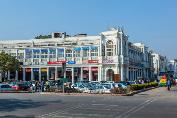streetlife at connaught place. Connaught Place is one of the busiest largest financial, commercial and business center in New Delhi stock photo