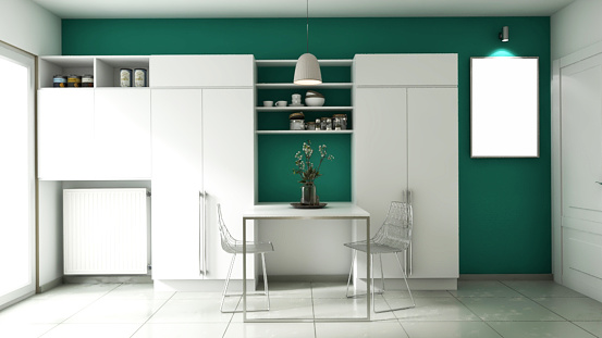 Kitchen interior, modern style, 3D render image