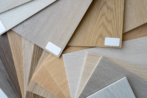 istock Wooden flooring samples. Interior designer composition, choosing wood floor. 1505728672