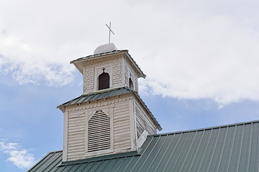 Bell tower atop 1888  Church in silver mining ghost town  of Shafter Texas