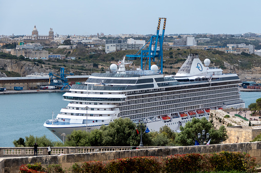 Valletta, Malta, 30 April 2023. Oceania Cruises cruise ship in port