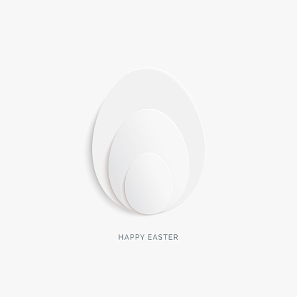 Three oval white elements stacked on top of each other in a simple composition. Easter egg made of objects creating a wonderful 3D effect.  Vector file. Unique design.