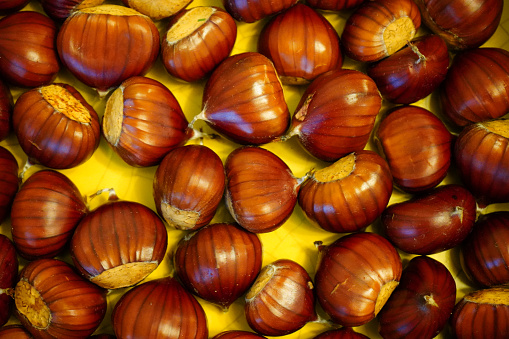 Close up of uncooked chestnuts