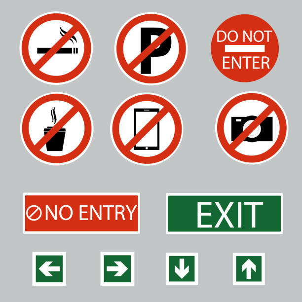 istock Prohibition Signs and Various warning sign icon Symbol Sign Isolate on White Background.Illustration of red and green exit.Vector illustration 1505796705