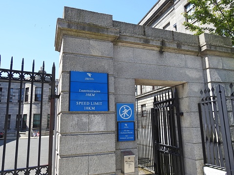 29th May 2023, Dublin, Ireland. Entrance to the Four Courts building, Inns Quay. The Four Courts is the location of the Supreme Court, the Court of Appeal and the High Court