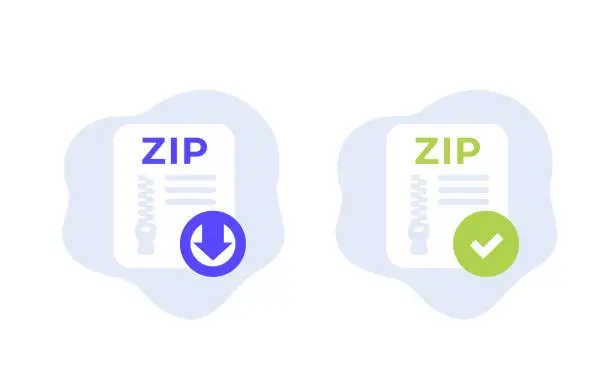 Vector illustration of download zip file archive icons