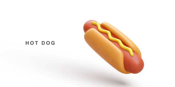 ilustraciones, imágenes clip art, dibujos animados e iconos de stock de 3d realista fly hot dog sobre fondo blanco. ilustración vectorial. - lunch sausage breakfast bratwurst