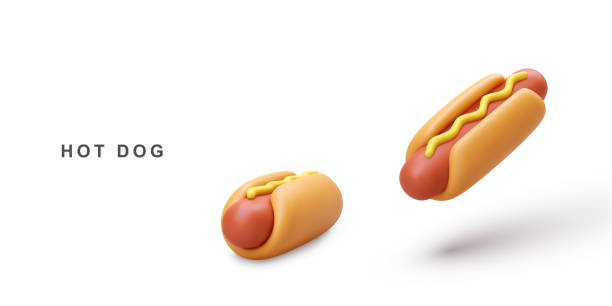 illustrations, cliparts, dessins animés et icônes de 3d réaliste deux hot dog. illustration vectorielle. - hotdogging