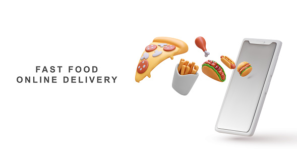 3d realistic Fast food online delivery.
