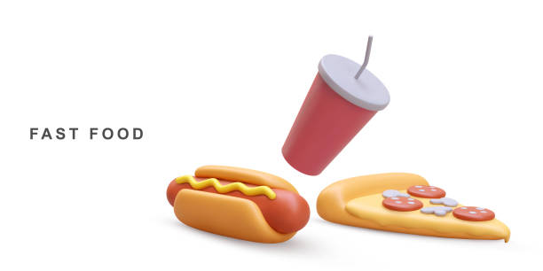 istock 3d realistic Hot Dog, Soda and Pizza on white background. Vector illustration. 1505859674