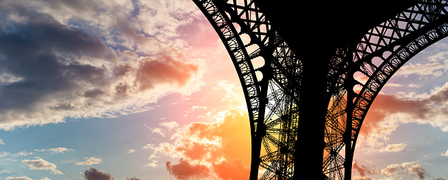 Eiffel Tower against the background of a beautiful sky at sunset. Paris, France