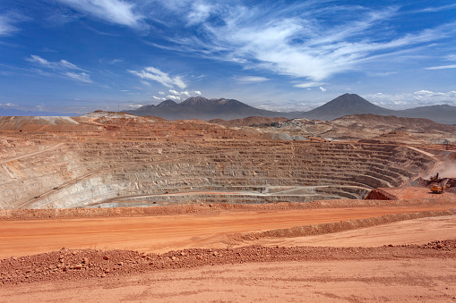 View of the pit of an open-pit copper mine