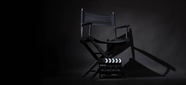istock Black director chair and Clapper board or slate on black background. 1505866071