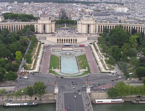 Jardins du Trocadéro (Gardens of the Trocadero) is an open space in Paris, located in the 16th arrondissement of Paris, France, bounded to the northwest by the wings of the Palais de Chaillot and to the southeast by the Seine and the Pont d'Iéna,