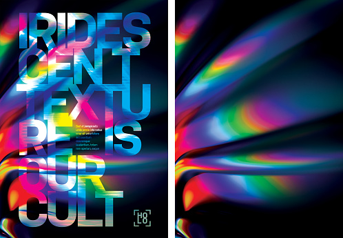 Set of Creative Typography Posters Template with Holographic Fluid Colors Backgrounds. Trendy design.