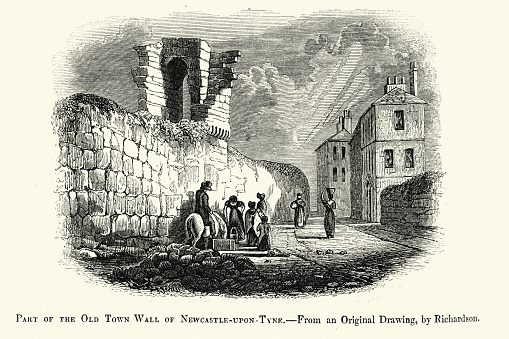 Vintage illustration of Old Town Wall of Newcastle upon Tyne, after Richardson, 19th Century