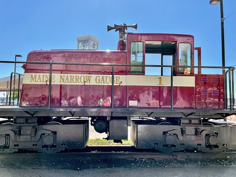 Portland, ME, USA, 9.1.22 - The locomotive of the Maine Narrow Gauge Railroad.