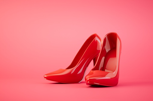 Women's red shoes on a pastel background. 3d render.