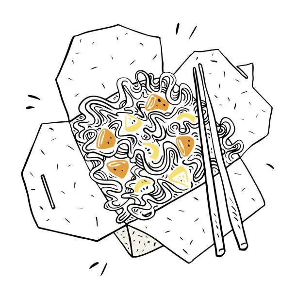 Vector illustration of Noodle Menu Take Out Sketch