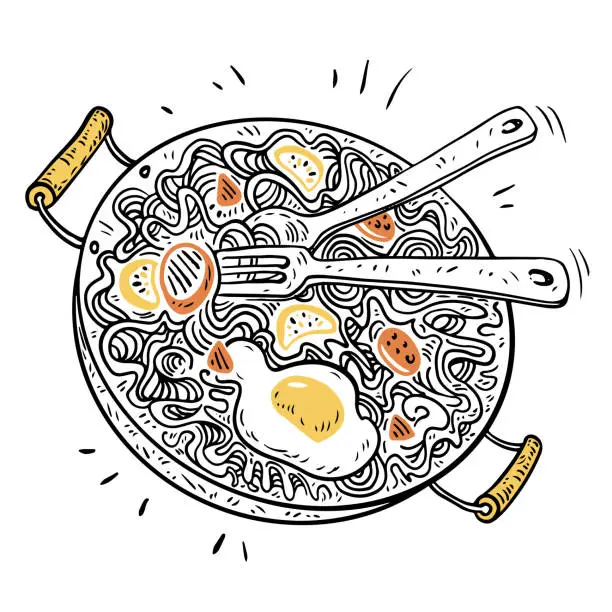 Vector illustration of Breakfast Stir Fry Sketch