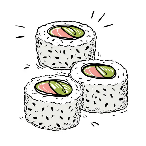 Vector illustration of Sushi Roll Sketch
